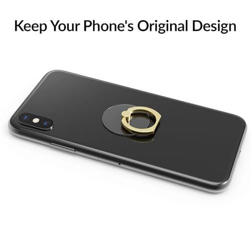 3PCS Clear Base Phone Holders with 360° Rotation & 180° Adjustable Angle, No-Trace Adhesive for Easy Removal, Strong Grip and Smooth Rotation, Includes 2 Hooks & Remover (Gold Ring) - color: Gold