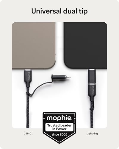Mophie Charge Stream USB-C to USB-C 1m/3ft Cable with Lightning Adapter - 60W Fast-Charge Universal Charging Cable, MFi Certified, Dual Tip Adapter, Braided, Durable for iPhone, iPad, Android, MacBook - size: 3 feet, style: USB-C to USB-C w/Lightning Adap