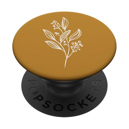 Delicate Boho Botanical Leaves Motif Mustard Yellow PopSockets Adhesive PopGrip - style: Adhesive PopGrip