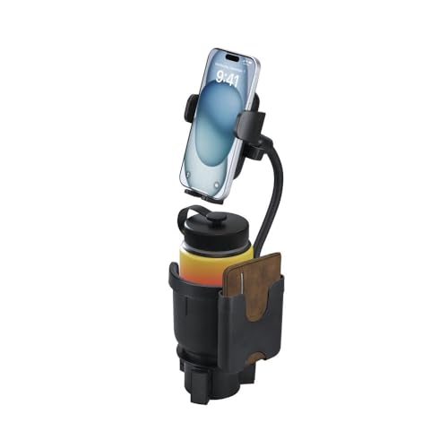 Car Cup Holder Phone Mount with Flexible Gooseneck Arm and Built-in Cup Holder and Card Holder Universal Fit, Black