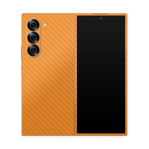 Carbon Fiber Phone Skin Compatible with Samsung Galaxy Z Fold 6 - Solid Orange - Premium 3M Vinyl Protective Wrap Decal Cover - Easy to Apply | Crafted in The USA by MightySkins - color: Solid Orange, style: Carbon Fiber Textured Finish