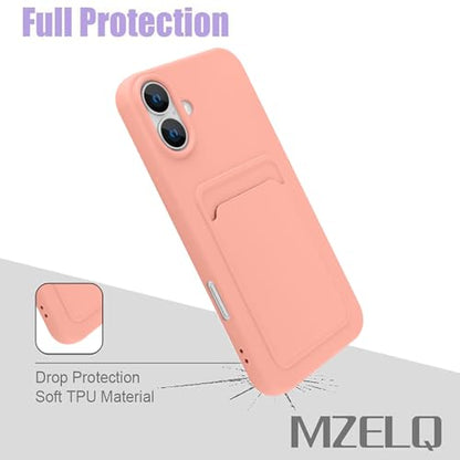 MZELQ Compatible with iPhone 16 Case Card Holder -Pink | Wallet Cover,Camera Protection + Screen Protector Soft Card Slot Phone Case - color: Pink, size: iPhone 16