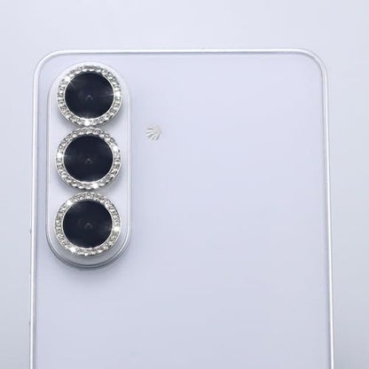 for Samsung Galaxy S26 / S26 Plus Camera Lens Protector, Bling Diamond Metal Ring Tempered Glass Lens Cover, Sparkly Rhinestone Accessories (Silver) - color: Silver