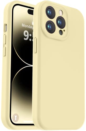 Vooii Compatible with iPhone 14 Pro Case, Liquid Silicone Upgrade [Camera Protection] [Soft Anti-Scratch Microfiber Lining] Shockproof Phone Case for iPhone 14 Pro 6.1 inch - Creamy Yellow - color: Creamy Yellow, size: iPhone 14 Pro