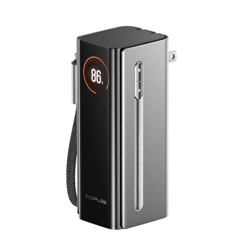 EF ECOFLOW RAPID Pro Power Bank with 67W Wall Plug, 10,000mAh 3-in-1 Portable Charger with Built-in USB-C Cable, 45W Fast Recharging, Travel Essentials for iPhone 17/16 Series, Galaxy, Laptops, and More - color: Gray Black