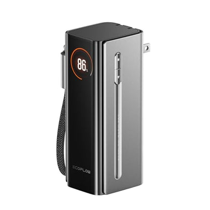 EF ECOFLOW RAPID Pro Power Bank with 67W Wall Plug, 10,000mAh 3-in-1 Portable Charger with Built-in USB-C Cable, 45W Fast Recharging, Travel Essentials for iPhone 17/16 Series, Galaxy, Laptops, and More - color: Gray Black