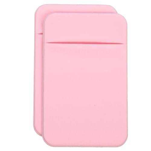 NUOBESTY 2pcs Adhesive Phone Back Pocket Card Sleeve Stretch Fabric Holder Credit Card Wallet for Mobile Phones, Light Pink, Sticker Wallet for Travel and Daily Use