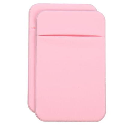 NUOBESTY 2pcs Adhesive Phone Back Pocket Card Sleeve Stretch Fabric Holder Credit Card Wallet for Mobile Phones, Light Pink, Sticker Wallet for Travel and Daily Use