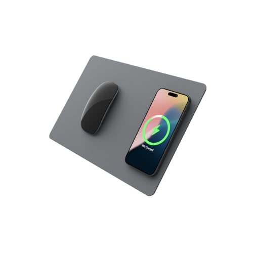 POUT H3 Wireless Charging Mouse Pad – Qi-Enabled Fast Charger Built into Sleek Desk Mat, Compatible with Phones, Earbuds & More(Dust Gray) - color: Dust Gray, size: BASE