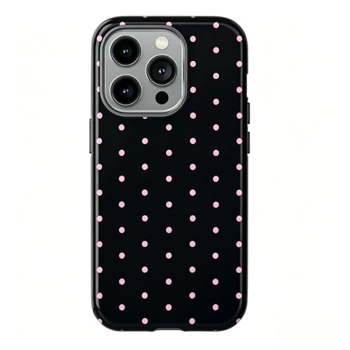 Pink Polka Dot Phone Case for iPhone 17 ProMax 16 Pro 15 14 13 12 for Samsung 26 Ultra Plus 25 24 Double Layer Protective Shockproof Smartphone Cover Black Color (Black, iPhone 16 Plus)