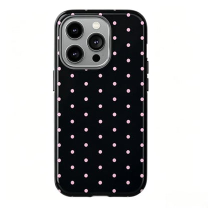 Pink Polka Dot Phone Case for iPhone 17 ProMax 16 Pro 15 14 13 12 for Samsung 26 Ultra Plus 25 24 Double Layer Protective Shockproof Smartphone Cover Black Color (Black, iPhone 16 Plus)