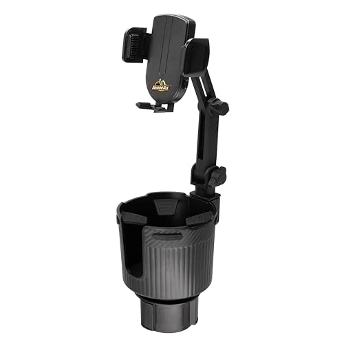 Armor All 2-in-1 Cup Holder Cell Phone Holder, Dual Cellphone Car Mount and Cupholder, XL Cupholder Holds Bottles, 6” in Arm 360° Degree Rotatable, Swivel Phone Mount Fits Most Phones, Expandable Base