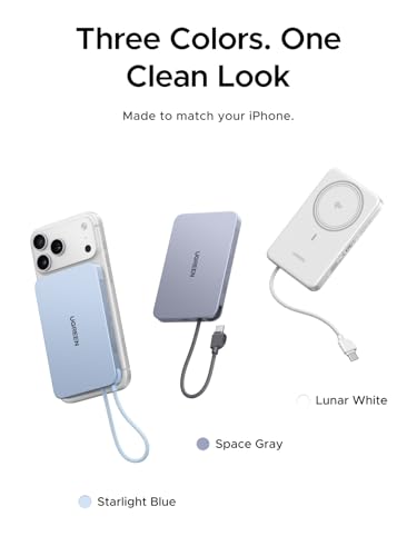 UGREEN Magflow Air 10000mAh Qi2 15W Wireless Power Bank Built-in Cable - color: Blue
