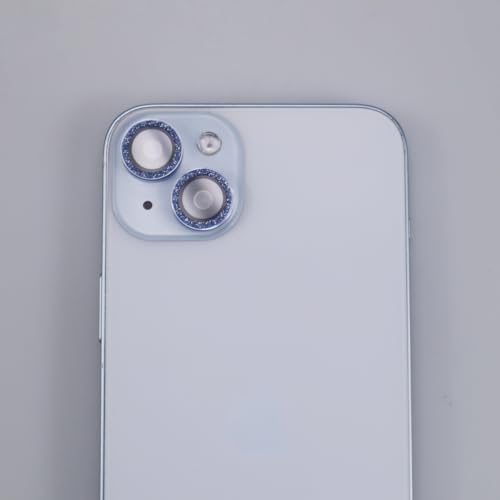 BONVAN for iPhone 15/15 Plus Camera Lens Protector Bling Glitter Metal Crystal Tempered Glass Screen Accessories Sparkly Lens Cover, also Compatible with iPhone 16e (2PCS) (Blue) - color: Blue