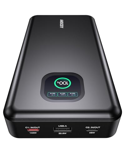 140W Laptop Power Bank, 25000mAh with TFT Smart Digital Display - color: Dark Gray