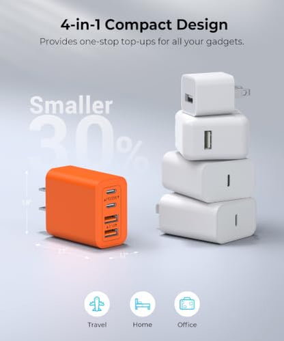 [2-Pack] 40W USB C Wall Charger Block,4-Port Super Fast Charging Block - color: 40W 2Pack Orange Red