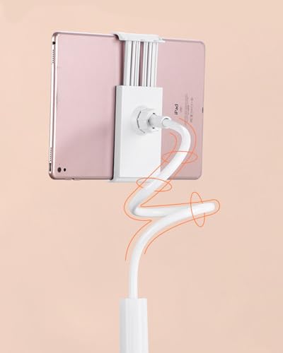 3.2 Ft Cell Phone Clip Bed Stand Holder, with Grip Flexible Long Arm Gooseneck Bracket Mount Clamp for Desk, Compatible with iPhone or Other 3.5-7" Devices (White) - color: White