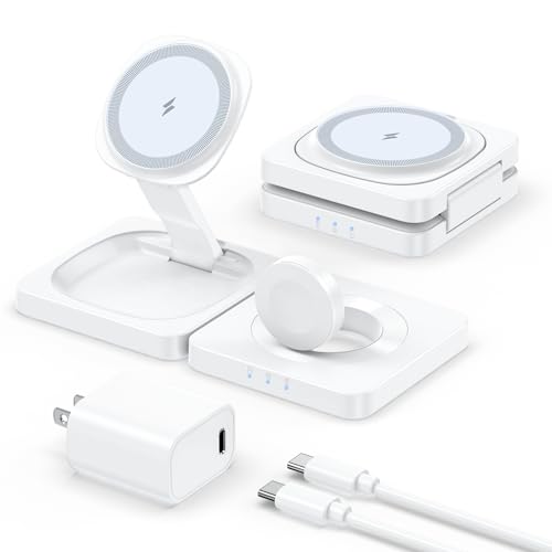 2026 Magnetic Wireless Charging Station - ADADPU 3 in 1 Foldable Charger Stand for Multiple Apple Devices, Travel Charging Pad for iPhone 17 16 15 14 13 12 Pro Max Plus, for Apple Watch AirPods