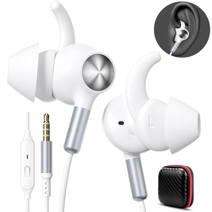 APETOO 3.5mm Wired Earbuds Sport in-Ear Headphones Mute Mic Stereo Bass - color: White-Silver