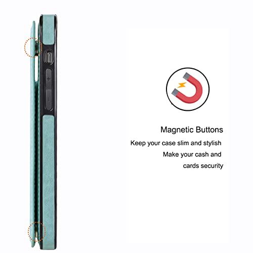Wallet Case Compatible with iPhone 16 6.1”, Slim Protective Case with Card Holder,Premium PU Leather Kickstand Card Slots Case with Double Magnetic Clasp -Green - color: Green-F, size: iphone 16 6.1"