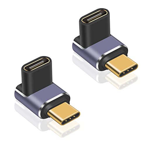 Poyiccot 90 Degree USB C Adapter 40Gbps, PD 240W, Male to Female USB C Extender, LED Light for iPad, MacBook, Phone, 2pcs - size: usb c adapter male to female up angle with LED