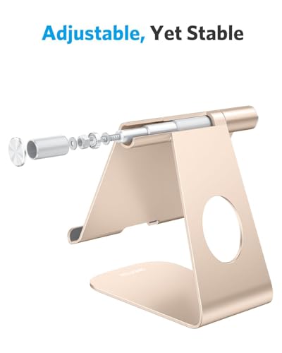 OMOTON T1 Adjustable Tablet Stand for Desk, Aluminum Holder for iPad Gold - color: Gold