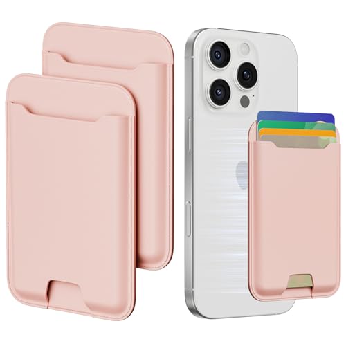Musotica 2 Packs Phone Card Holder, Leather Phone Wallet Stick on, Stronger Nano Adhesive Credit Card Holder for Back of Phone Case, With RFID Blocking, Fit 4 Cards for iPhone, Samsung, and Android - color: BabyPink