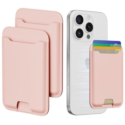 Musotica 2 Packs Phone Card Holder, Leather Phone Wallet Stick on, Stronger Nano Adhesive Credit Card Holder for Back of Phone Case, With RFID Blocking, Fit 4 Cards for iPhone, Samsung, and Android - color: BabyPink