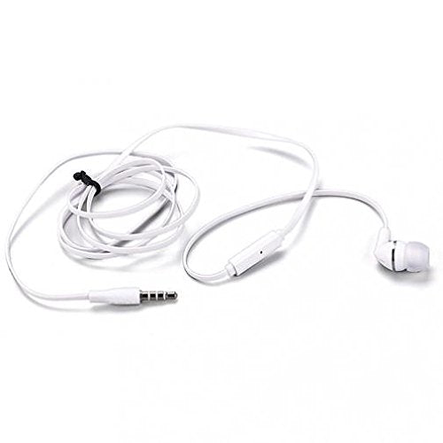 Premium Flat Wired Headset Mono Hands-Free Earphone w Mic Single Earbud Headphone Earpiece in-Ear [3.5mm] White for MetroPCS LG Aristo - MetroPCS LG G Stylo - MetroPCS LG K10