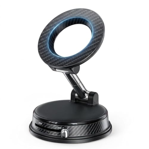 Magnetic Car Phone Holder for MagSafe, Vacuum Suction Mount, 360° Adjustable Dashboard & Windshield Mount, Strong N52 Magnetic Phone Holder for iPhone 17/16/15/14, Samsung Galaxy, Metal Ring Included