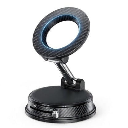Magnetic Car Phone Holder for MagSafe, Vacuum Suction Mount, 360° Adjustable Dashboard & Windshield Mount, Strong N52 Magnetic Phone Holder for iPhone 17/16/15/14, Samsung Galaxy, Metal Ring Included