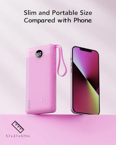 VRURC Portable Charger, Slim Power Bank Built-in 4 Cables, Travel Essential - color: Purple