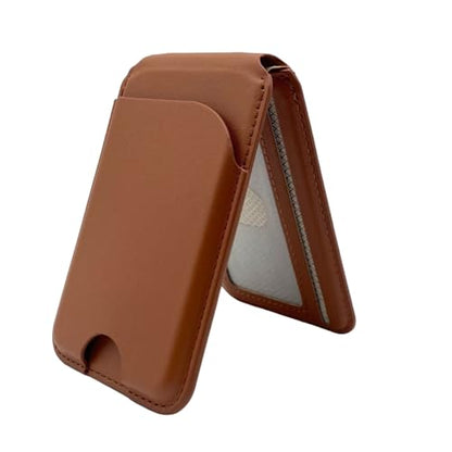 Magnetic Wallet for Mag-Safe with Adjustable Stand, 5 Card Holder, RFID Blocking,Upgraded Leather Card Holder Wallets Compatible with iPhone 17 16 15 14 13 12 Series - color: brown folding support