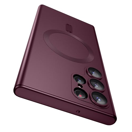 MAKAVO Matte for Samsung Galaxy S22 Ultra Case, Compatible with MagSafe, Slim Thin Magnetic Cover with Built-in Camera Lens Protector Shockproof Phone Shell (Burgundy) - color: Burgundy, size: for S22 Ultra