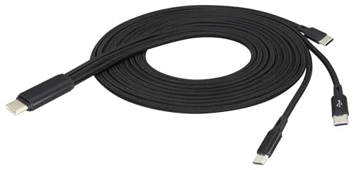 2Pack/4Ft 3 in 1 USB C Splitter Cable USB C 2.0 Male to Dual Type C Male+Micro USB Male Charge Cable 2A Fast Charge,Compatible for Most Mobile Phones and Tablets Devices(Black-2Type C+1Micro)