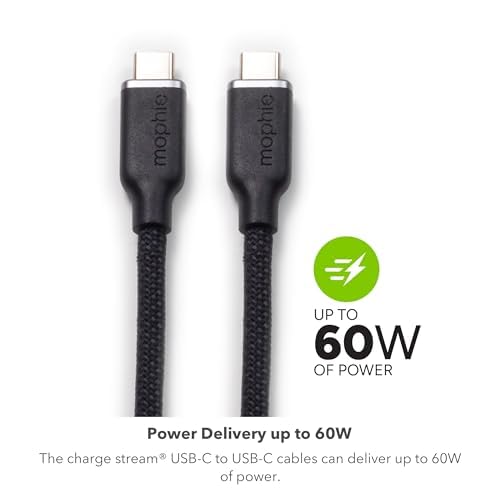 mophie Charge Stream USB-C to USB-C 1m/3ft Cable - 60W Power Delivery - size: 3 feet, style: USB-C to USB-C