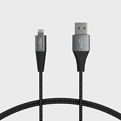 zutBe Shield USB-A to Lightning Silver&Black MFi Certified Lightning Cable, Reinforced Braided Kevlar Charger Compatible with All iPhone 12, SE, 11, X, 8, 7, 6, iPad, iPod (3 Ft) - size: 3 foot