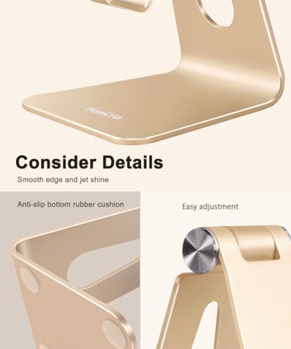 Cell Phone Stand for Desk- Adjustable Phone Stand Holder, Cradle, Dock, Desktop Stand for iPhone 17 16, 15, 14, Plus, Pro, Pro Max, 13 12 X XS,4-8" Phones, Office Accessories (Gold) - color: Gold