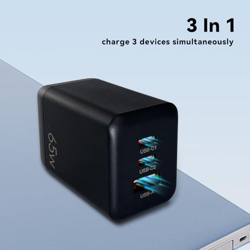 EP 65W USB C Charger Block, PPS GaN 3-Port Compact Foldable Power Adapter