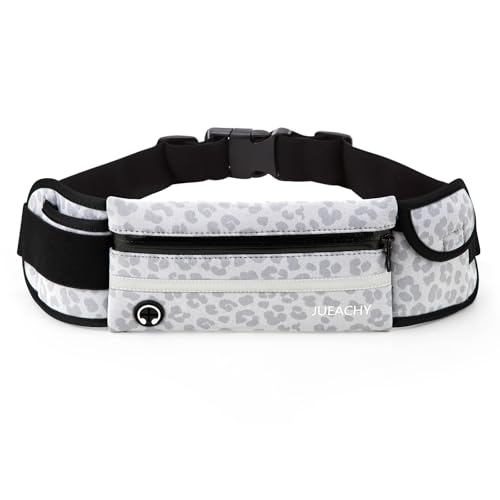 Jueachy Running Belts for Women Waterproof Fanny Pack Running Waist Pouch Phone holder Adjustable Sports Money Belt with Headphone Port - color: White Leopard