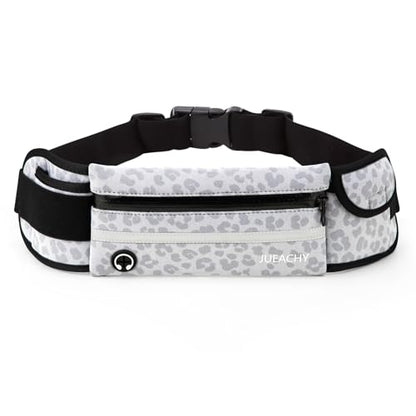 Jueachy Running Belts for Women Waterproof Fanny Pack Running Waist Pouch Phone holder Adjustable Sports Money Belt with Headphone Port - color: White Leopard