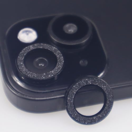 BONVAN for iPhone 15/15 Plus Camera Lens Protector Bling Glitter Metal Crystal Tempered Glass Screen Accessories Sparkly Lens Cover, also Compatible with iPhone 16e (2PCS) (Black) - color: Black