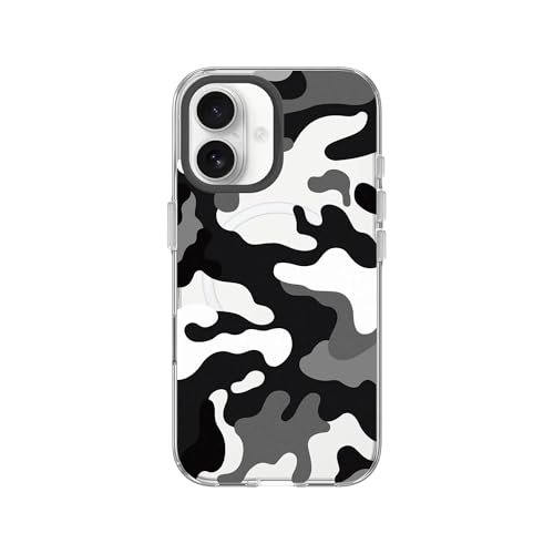RhinoShield Clear MagSafe Compatible Case for iPhone 16 | Bleach Strong Magnetic, Anti-Yellowing, Transparent, High Clarity, Shockproof, Military Grade Drop Protection - color: Telo Mimetico B&W Camo, size: iPhone 16 - Camera Control Button