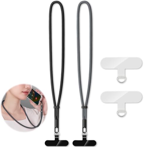 KITANIS 2 Pack Phone Lanyard,2×Phone Neck Strap,4×Tether Tabs,Universal Cell Phone Multifuctional Patch Polyester Lanyards,Cell Phone Lanyards for Women and Men(balck+grey) - color: Black+grey, size: 16.9''Neck Strap