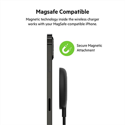 Belkin 7.5W Magnetic Portable Wireless Charger Pad, Magsafe Compatible, iPhone 14, 13, 12, 11, XS Max, X, 8, 7, 6s, 6, Plus - 6.6ft/2M Long Cable - style: Power Supply Not Included