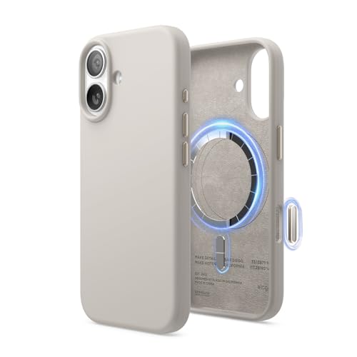 elago Premium Magnetic Silicone Case for iPhone 17 Stone | Compatible with MagSafe, Liquid Silicone Material, Protection, Shockproof, Slim Phone (Stone) - color: Stone, size: iPhone 17
