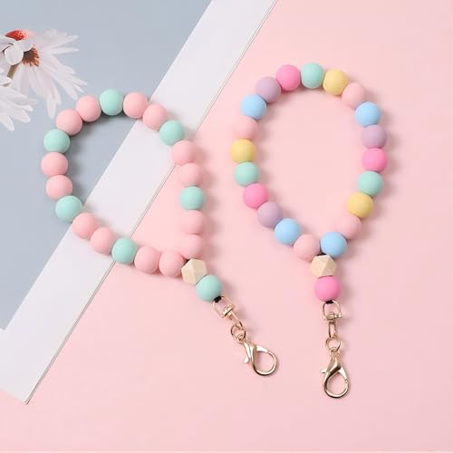 Bloomish Silicone Phone Wrist Strap with Cute Bear Charm - Anti-Loss Hand Strap Lanyard for iPhone & Android - Soft, Durable & Stylish Mobile Phone Accessory - color: Pink/Green
