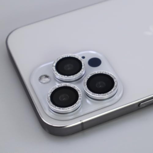 BONVAN for iPhone 15 Pro / 15 Pro Max / 14 Pro / 14 Pro Max Camera Lens Protector Bling Glitter Metal Crystal Tempered Glass Screen Accessories Lens Cover (Silver) - color: Silver