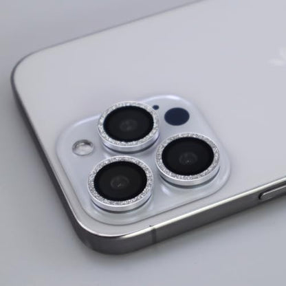 BONVAN for iPhone 15 Pro / 15 Pro Max / 14 Pro / 14 Pro Max Camera Lens Protector Bling Glitter Metal Crystal Tempered Glass Screen Accessories Lens Cover (Silver) - color: Silver