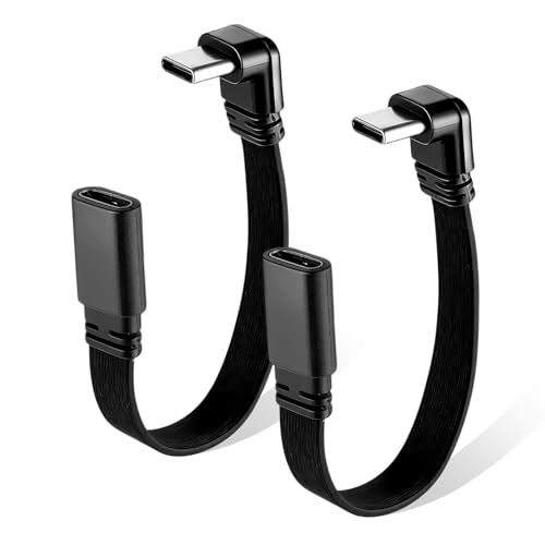 2pack 90 Degree USB C Extension Cable, Usb2.0 C Male to Female Adapter, 4inch/10cm Short Right Angle USB Male to Female Cable, Only Compatible with Power of 65w or Less - size: 4inch